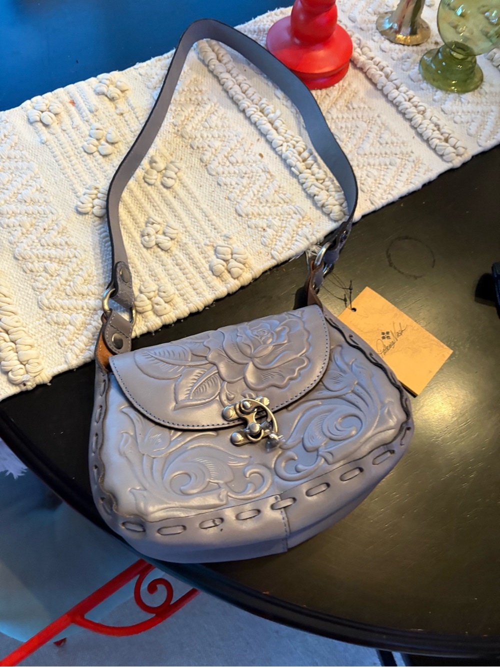 Patricia Nash Lavender Gray Embossed Leather Shoulder Bag